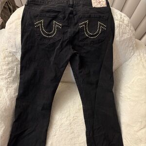 True Religion Black Women's Straight Leg Jeans with Studs